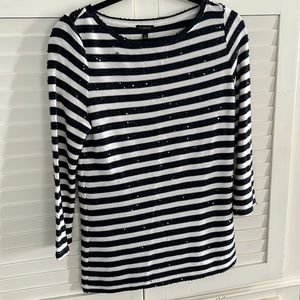 Talbots navy blue and cream with navy sequins SZ XS